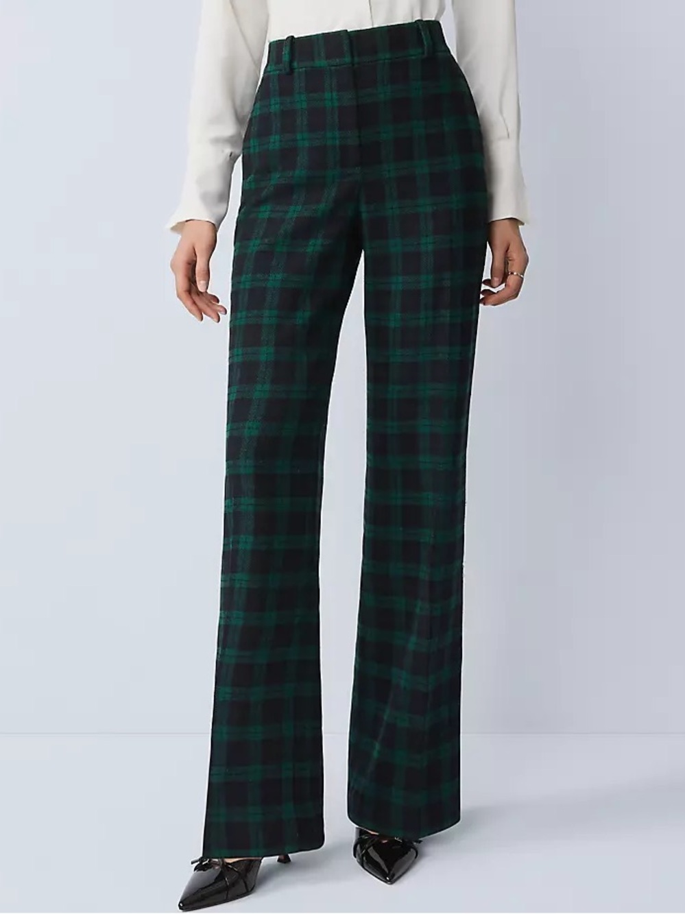 NWT Ann Taylor The Jayne Trouser Pants Sz 8 Green Plaid Wool High Rise Wide Leg